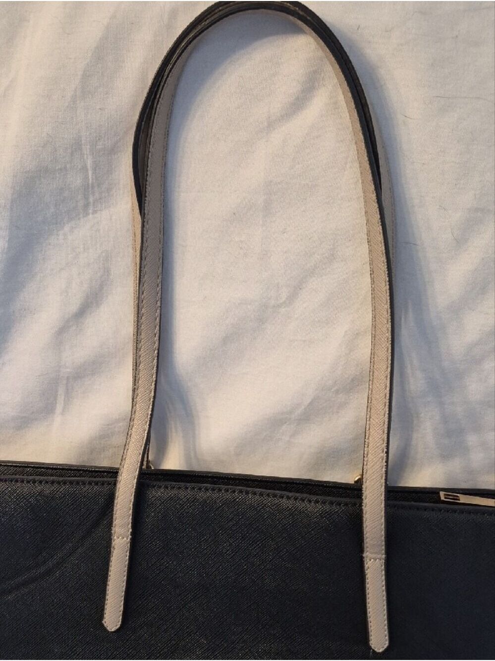 Classic Black and White Tote with Taupe Handles - Picture 6 of 16